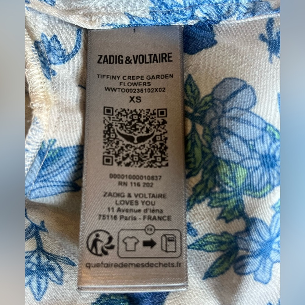 Zadig & Voltaire Tiffiny floral-print crepe blouse - Lace trim - Size XS - EUC - Picture 15 of 15